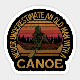 Bigfoot, Never Underestimate An Old Man With A Canoe - RETRO Sticker